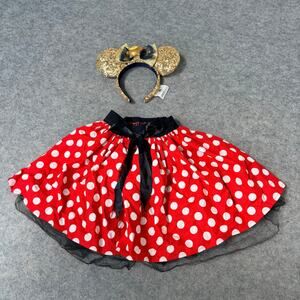 Disney Parks Kids Minnie Mouse Skirt & Gold Glitter Wish Ears Dres Up Costume